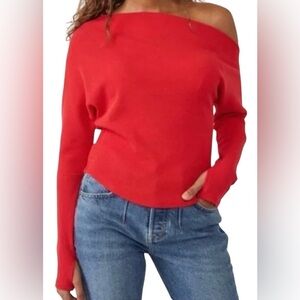Free People Vibrant Red Off-Shoulder Sweater